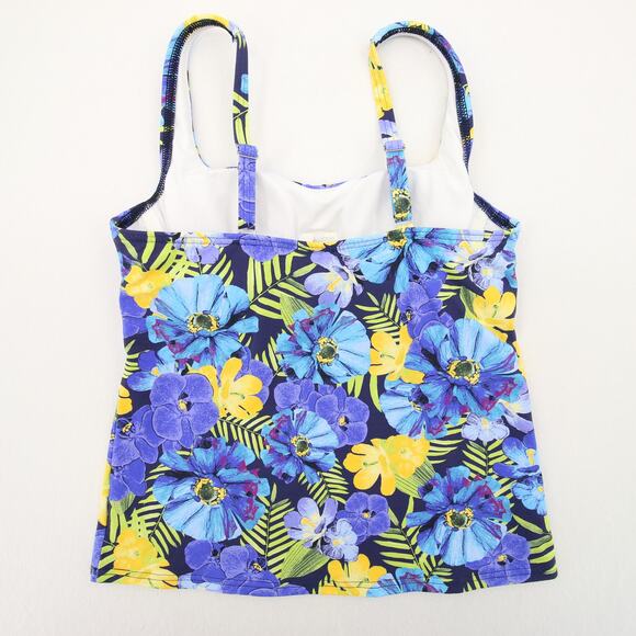 Lands End Tankini Top Purple Blue Yellow Floral Scoop Neck Underwire Bra Size 2P - Picture 9 of 9